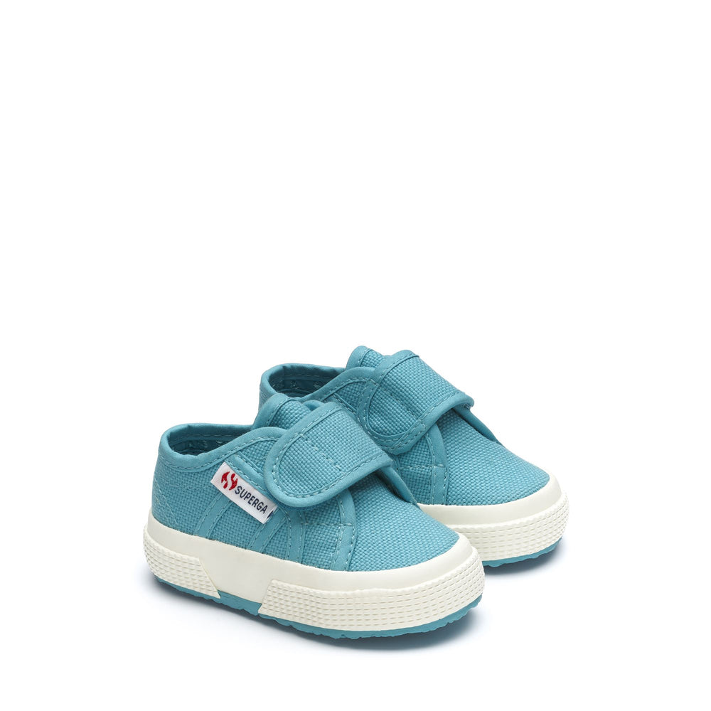 Le Superga Kid unisex 2750-BSTRAP Sneaker BLUE LT DUSTY-FAVORIO Dressed Front (jpg Rgb)	