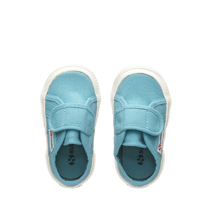 Le Superga Kid unisex 2750-BSTRAP Sneaker BLUE LT DUSTY-FAVORIO Dressed Back (jpg Rgb)		