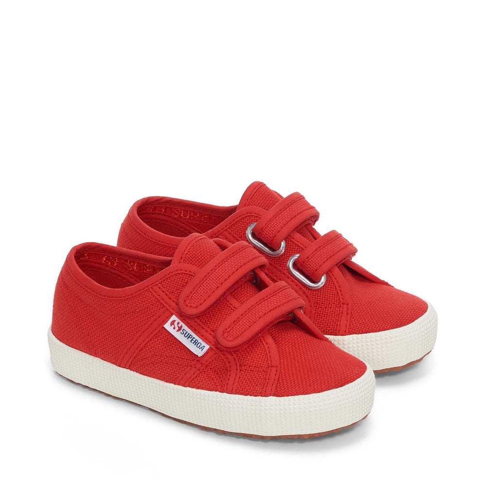 Le Superga Kid unisex 2750 KIDS STRAPS EASYLITE Sneaker RED-FAVORIO Dressed Front (jpg Rgb)	