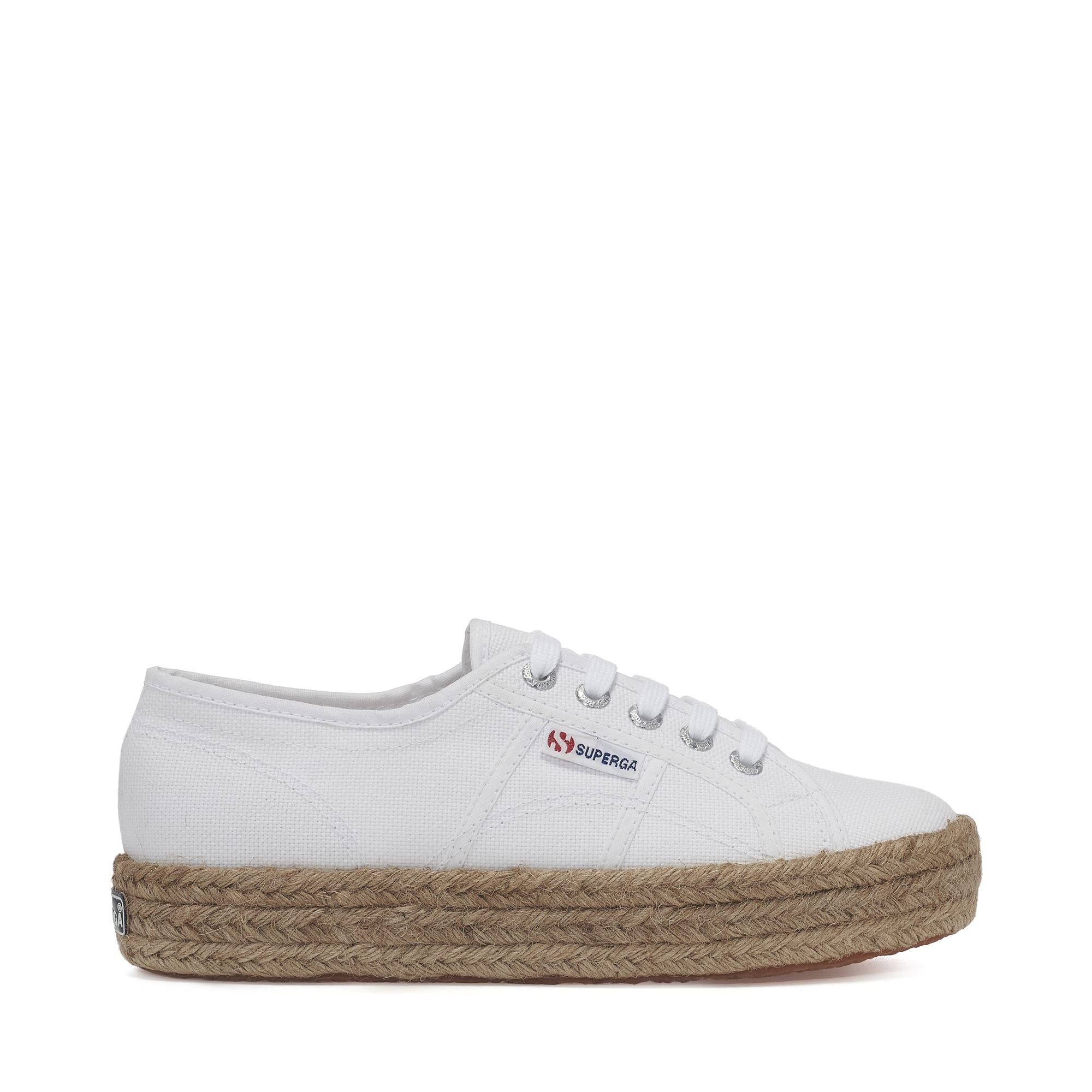 Woman's Platform White Sneakers with Cotton Upper | Superga