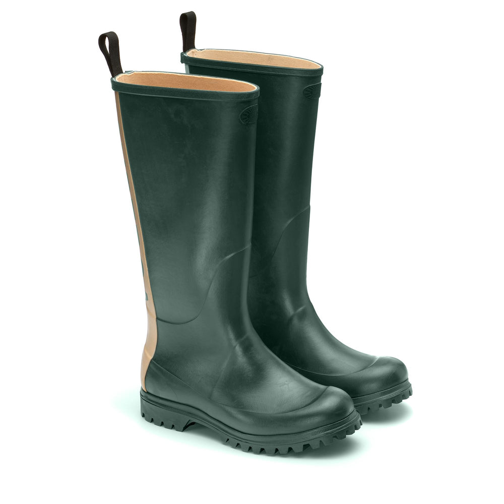 Rubber Boots Unisex 799 RUBBER BOOTS LETTERING High Cut GREEN DK FOREST-OFF WHITE Dressed Front (jpg Rgb)	