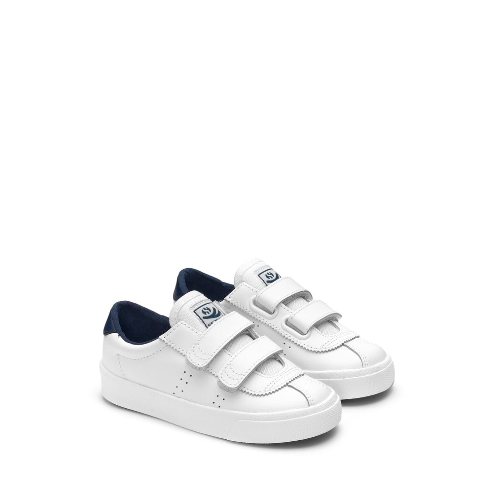 Sneakers Kid unisex 2843 KIDS CLUB S STRAPS ACTION LEATHER Low Cut WHITE-NAVY Dressed Front (jpg Rgb)	