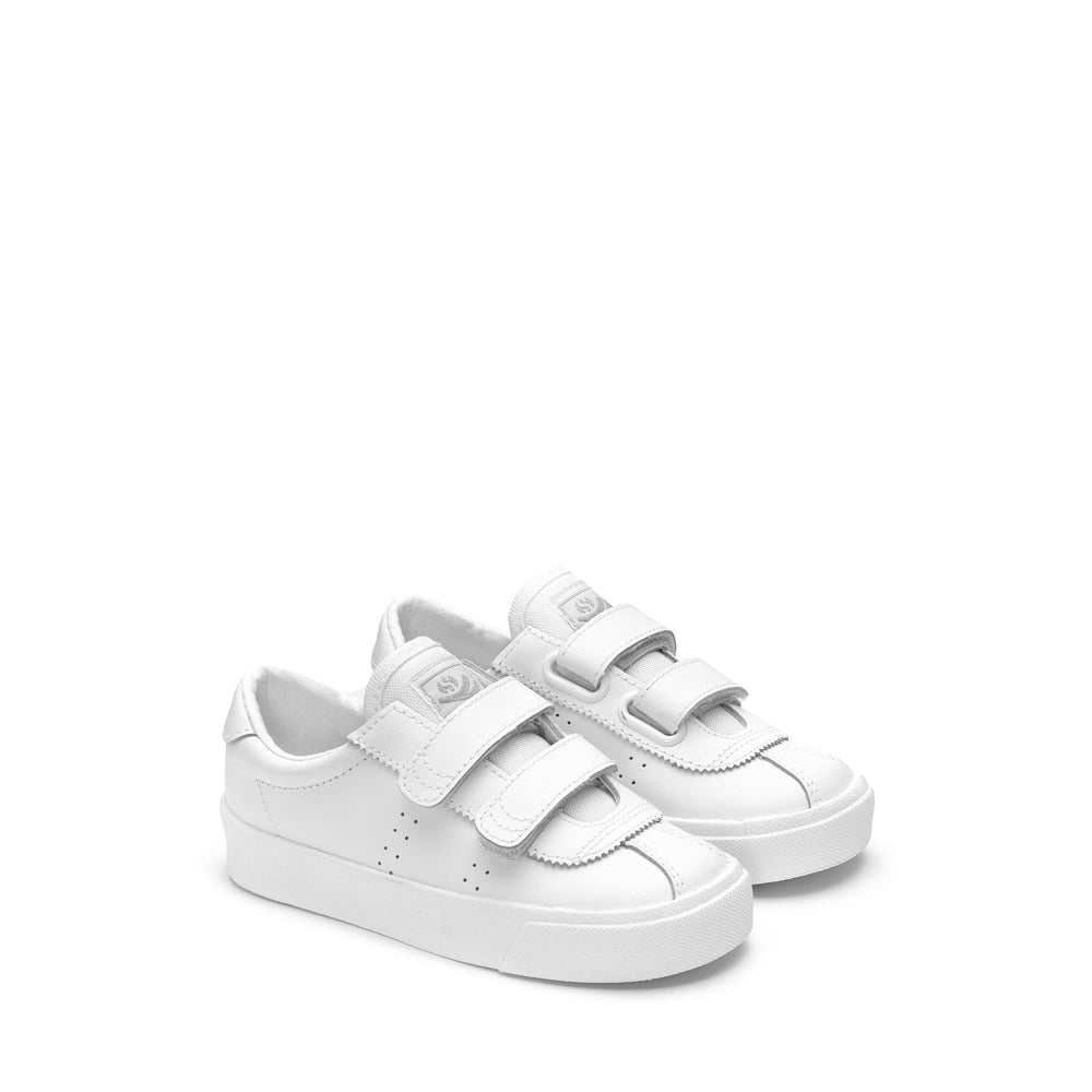 Sneakers Kid unisex 2843 KIDS CLUB S STRAPS ACTION LEATHER Low Cut TOTAL WHITE Dressed Front (jpg Rgb)	