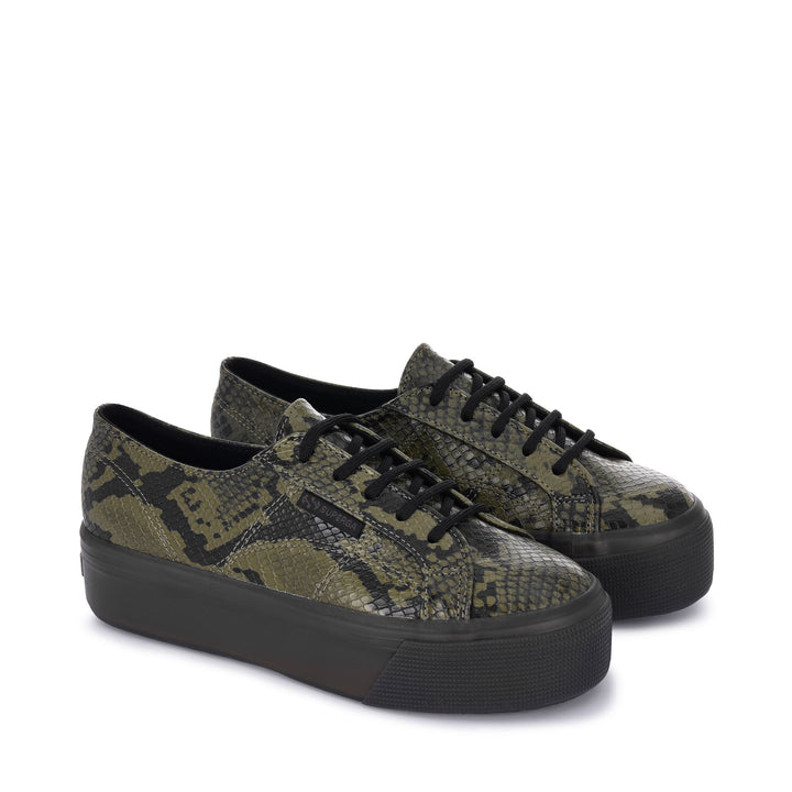 Lady Shoes Woman 2790-JELLYGUM SYNSNAKEW Wedge GREEN MILITARY Dressed Front (jpg Rgb)	