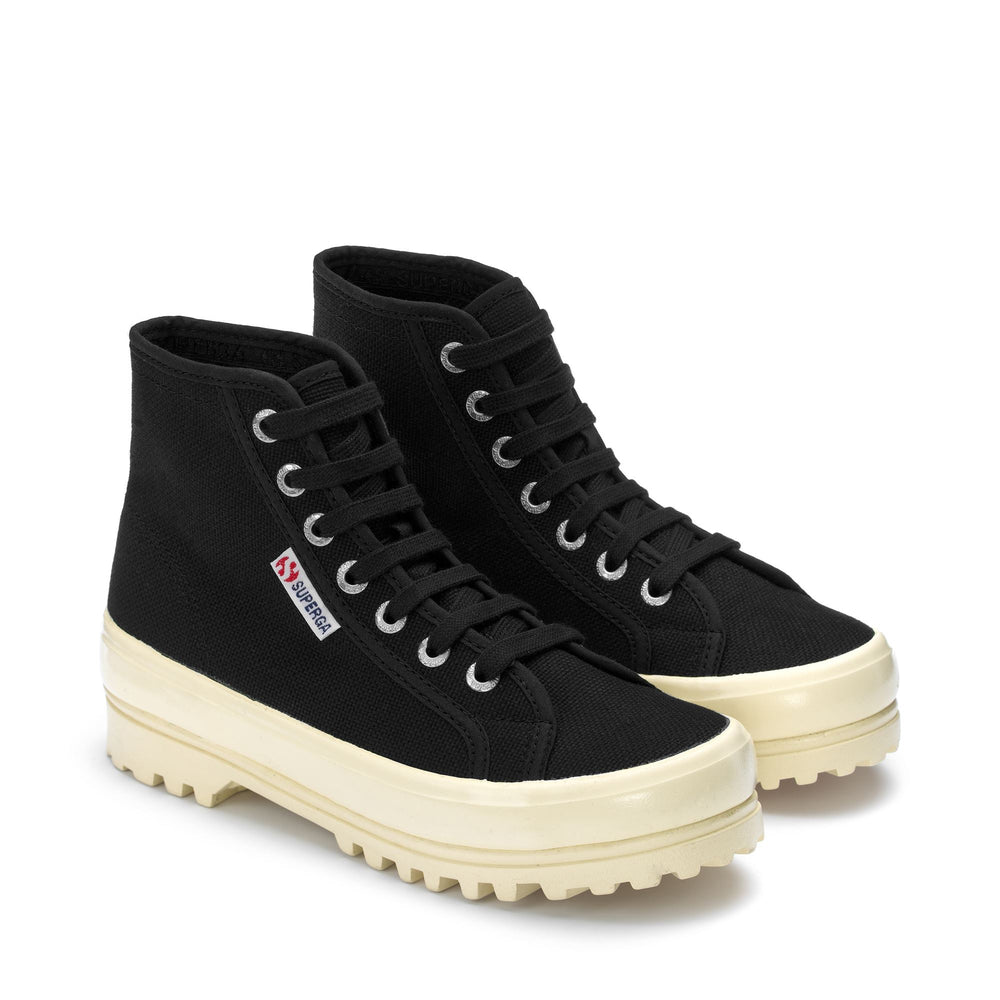 Ankle Boots Woman 2341 ALPINA SHINY GUM Laced BLACK-SHINY OFFWHITE Dressed Front (jpg Rgb)	