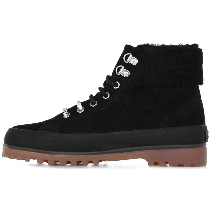 Ankle Boots Woman 2341 ALPINA SUEDE SHEARLING COLLAR Laced BLACK Dressed Side (jpg Rgb)		