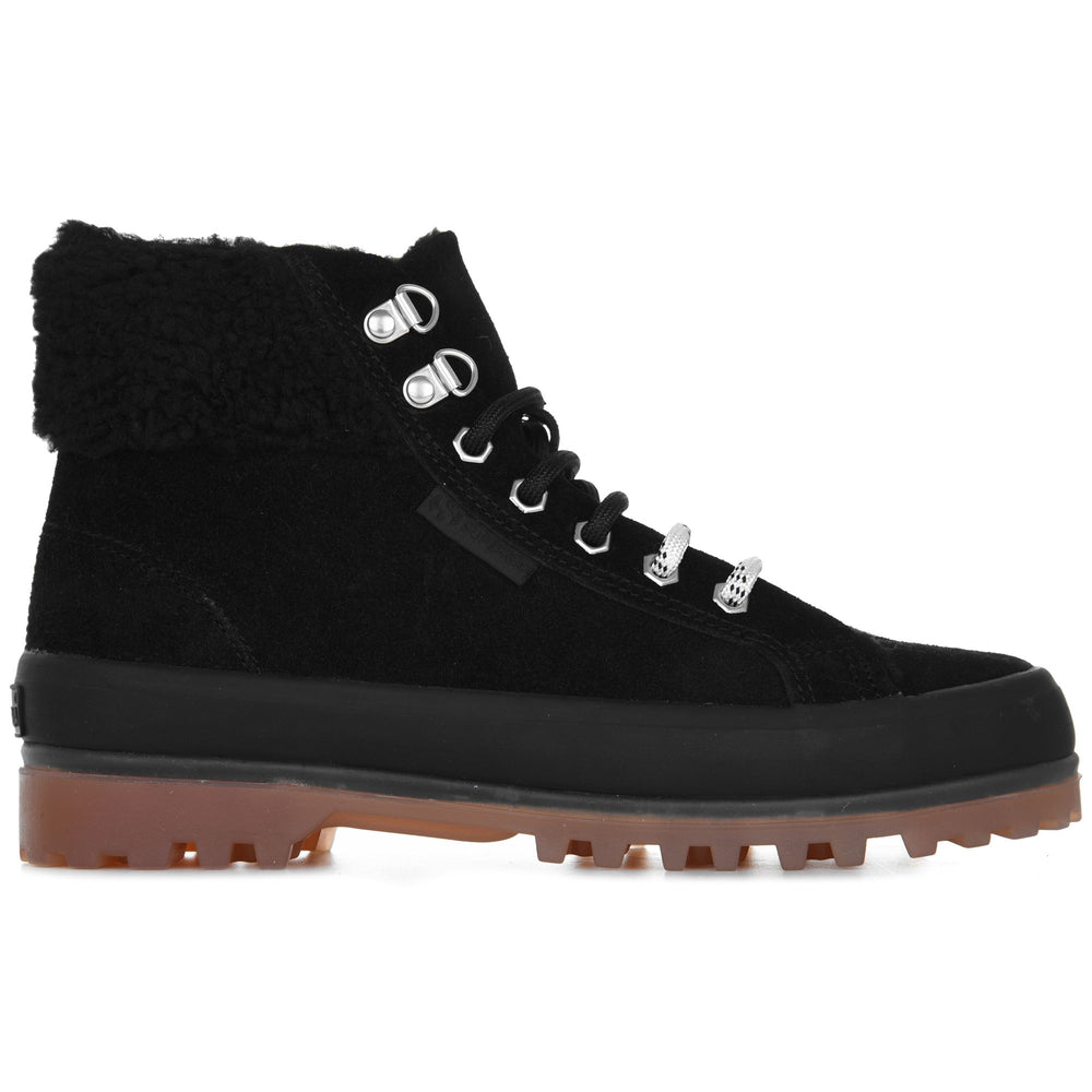 Ankle Boots Woman 2341 ALPINA SUEDE SHEARLING COLLAR Laced BLACK Dressed Front (jpg Rgb)	