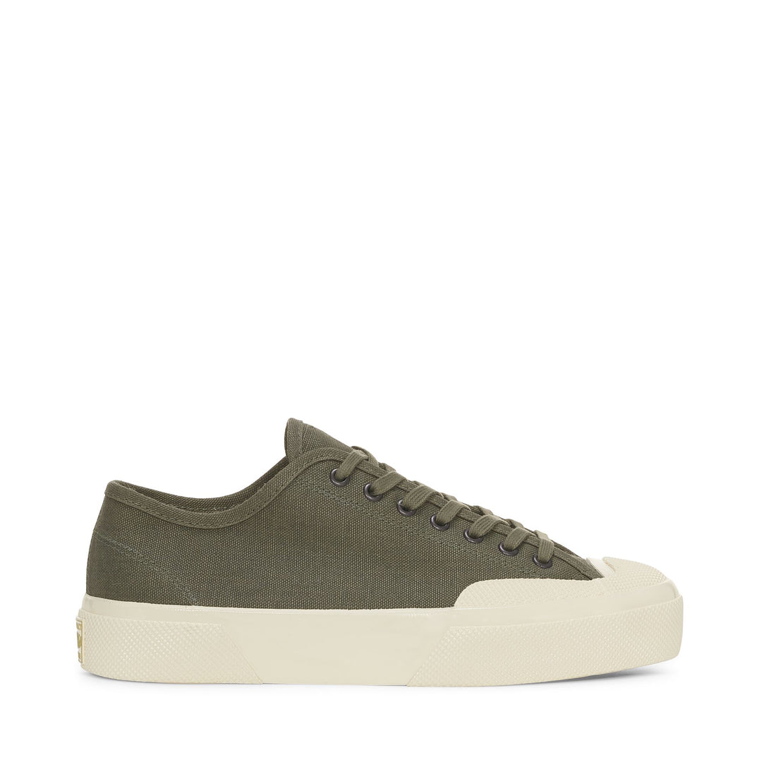 Le Superga Unisex 2432 WORKS LOW CUT DEADSTOCK FRENCH COTTON Low Cut GREEN MIL-OFF WHITE Photo (jpg Rgb)			