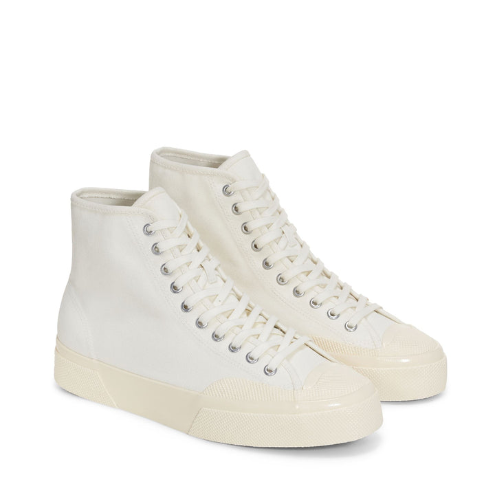 Le Superga Unisex 2433 WORKS HIGH CUT BROKENTWILL Mid Cut WHITE-OFF WHITE Dressed Front (jpg Rgb)	