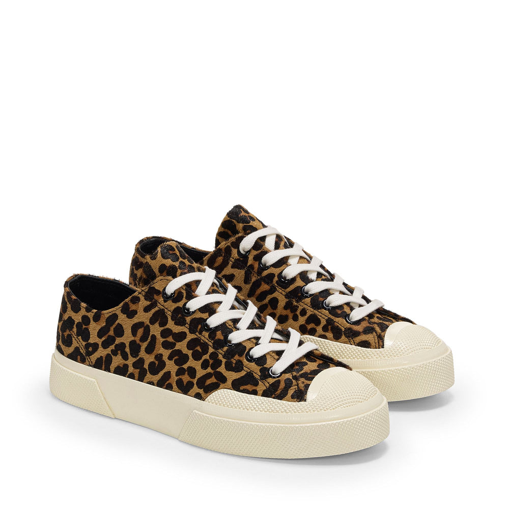 Unisex Leopard Print Low Cut Sneakers with Leather Upper 02