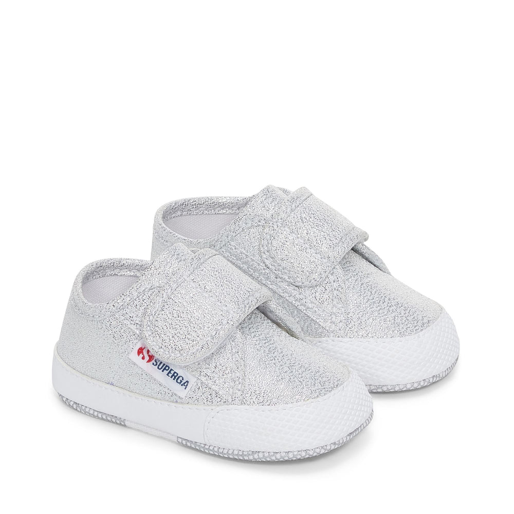 Sneakers Girl 4006 BABY STRAP LAME Low Cut GREY SILVER Dressed Front (jpg Rgb)	