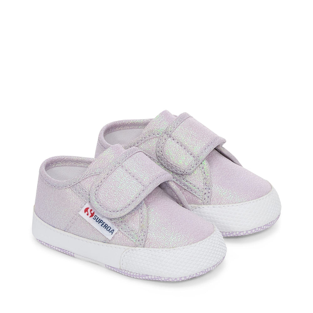 Sneakers Girl 4006 BABY STRAP LAME Low Cut PASTEL LILLA IRIDESCENT Dressed Front (jpg Rgb)	