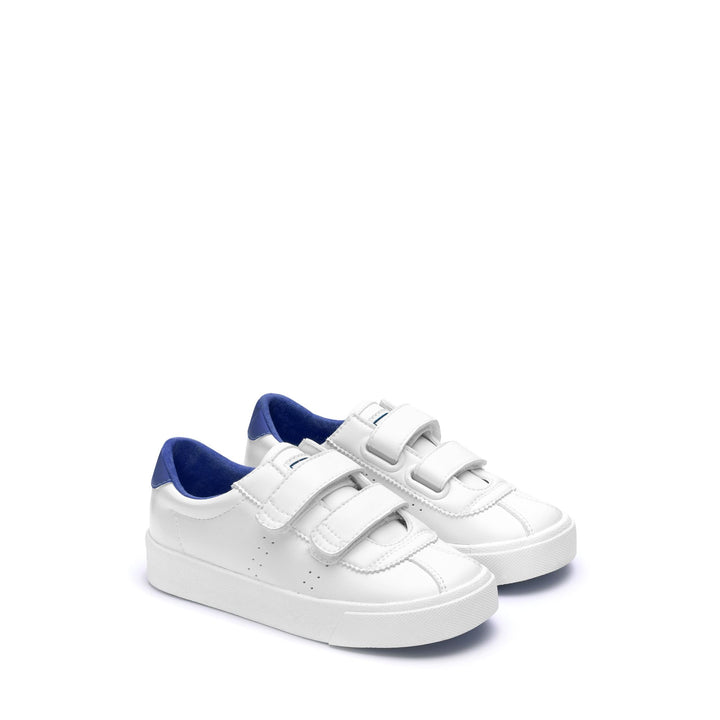 Sneakers Kid unisex 2843 KIDS CLUB S STRAPS VEGAN MATERIAL Low Cut WHITE-BLUE COLD Dressed Front (jpg Rgb)	