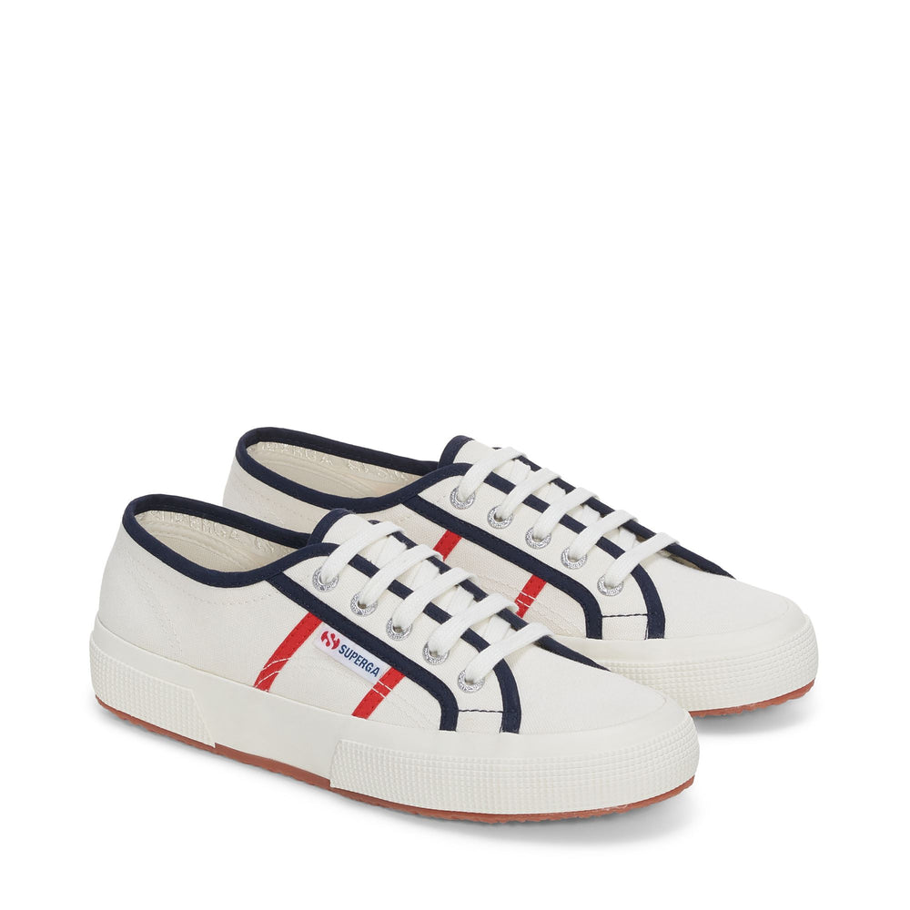 Le Superga Unisex 2750 COLORBLOCKING Low Cut WHITE AVORIO-BLUE NAVY-RED Dressed Front (jpg Rgb)	