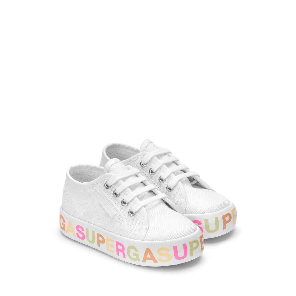 Lady Shoes Girl 2730 KIDS PLATFORM LETTERING Wedge WHITE-CANDY MULTICOLOR Dressed Front (jpg Rgb)	