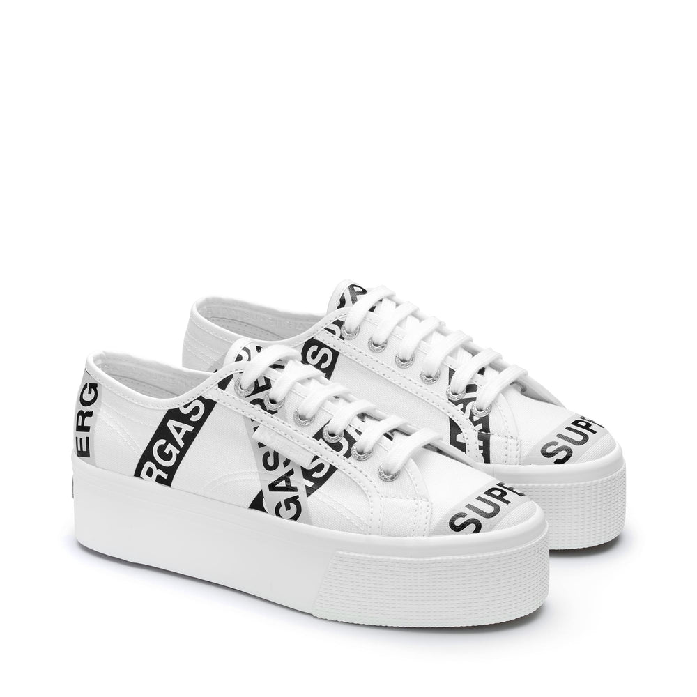 Lady Shoes Woman 2790 LETTERING TAPE JELLYSOLE Wedge WHITE GREY ASH-BLACK TAPE LT GREY SOLE Dressed Front (jpg Rgb)	