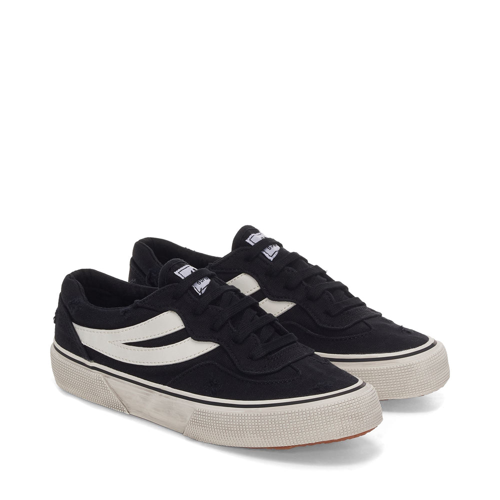 Sneakers Unisex 2941 REVOLLEY STONE WASHED Low Cut BLACK-F AVORIO Dressed Front (jpg Rgb)	