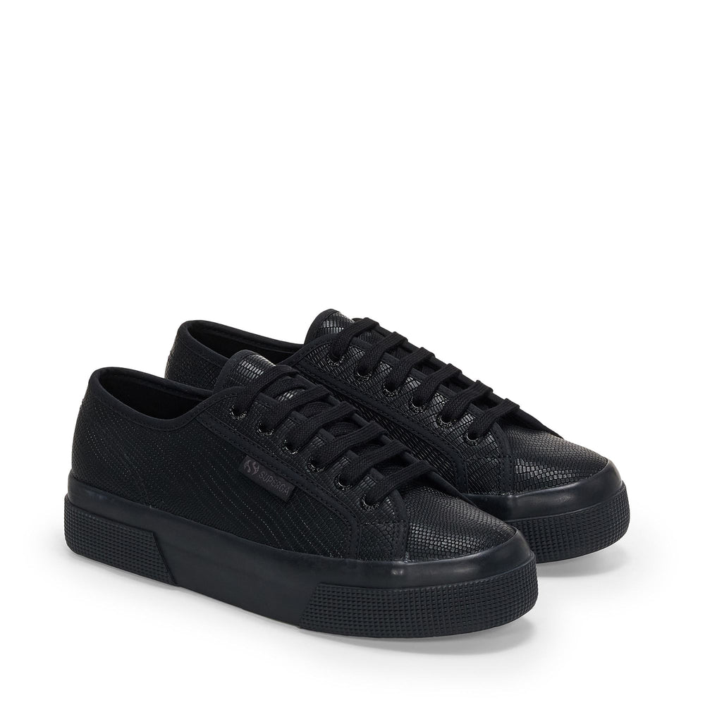 Woman's Platform Black Sneakers with Snake Leather Upper 02