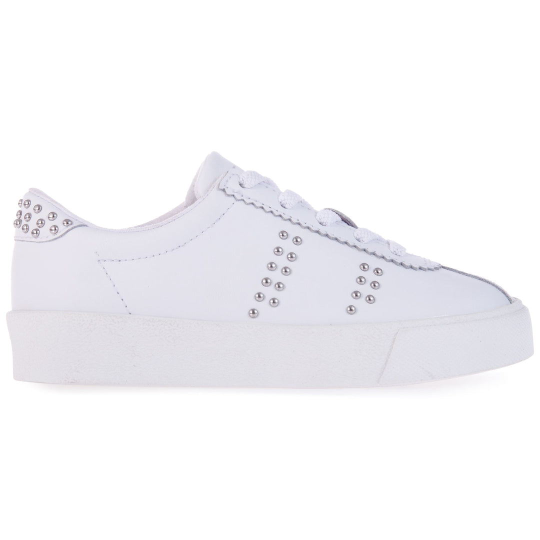 Sneakers Girl 2843 KIDS CLUB S LEATHER STUDS Low Cut WHITE-SILVER Photo (jpg Rgb)			