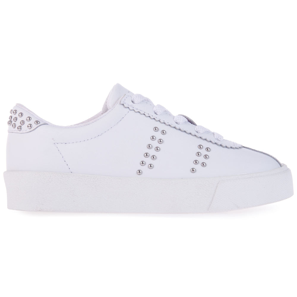 Sneakers Girl 2843 KIDS CLUB S LEATHER STUDS Low Cut WHITE-SILVER Dressed Front (jpg Rgb)	