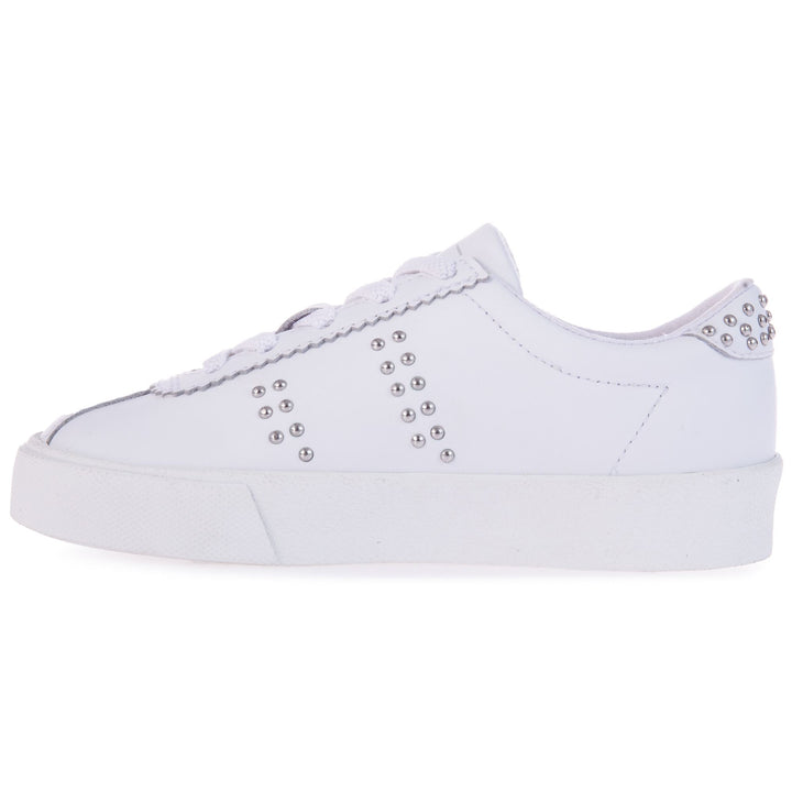 Sneakers Girl 2843 KIDS CLUB S LEATHER STUDS Low Cut WHITE-SILVER Dressed Side (jpg Rgb)		