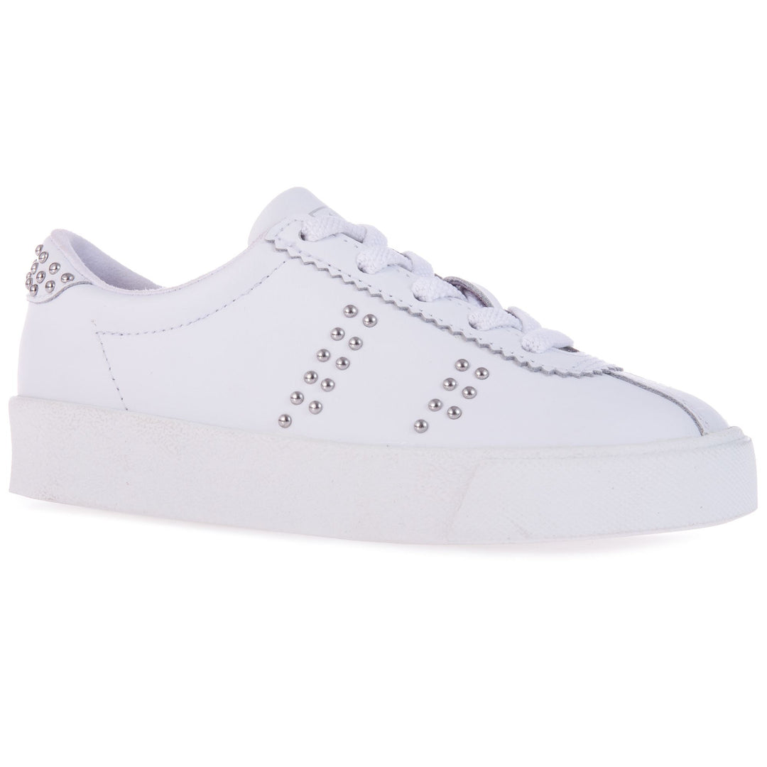 Sneakers Girl 2843 KIDS CLUB S LEATHER STUDS Low Cut WHITE-SILVER Detail Double				