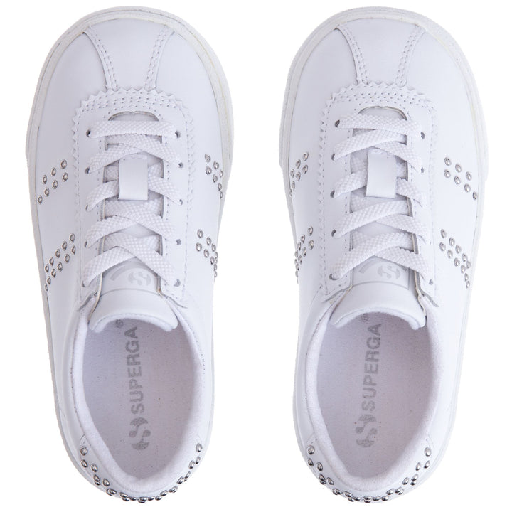 Sneakers Girl 2843 KIDS CLUB S LEATHER STUDS Low Cut WHITE-SILVER Dressed Back (jpg Rgb)		