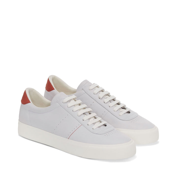 Le Superga Unisex 4834 CLUB S UP PRIME SOFT LEATHER Low Cut WHITE-BROWN REDDISH-FAVORIO Dressed Front (jpg Rgb)	