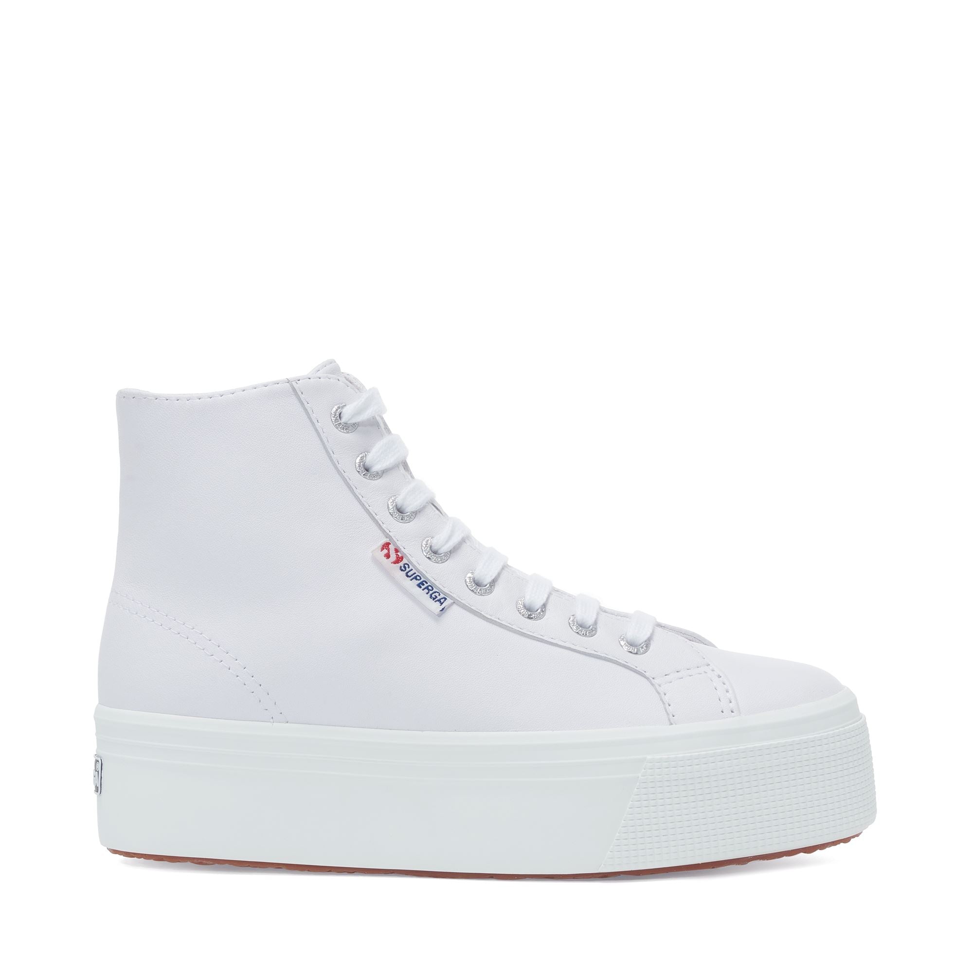 Woman's Platform Optical White Sneakers with Nappa Leather Upper
