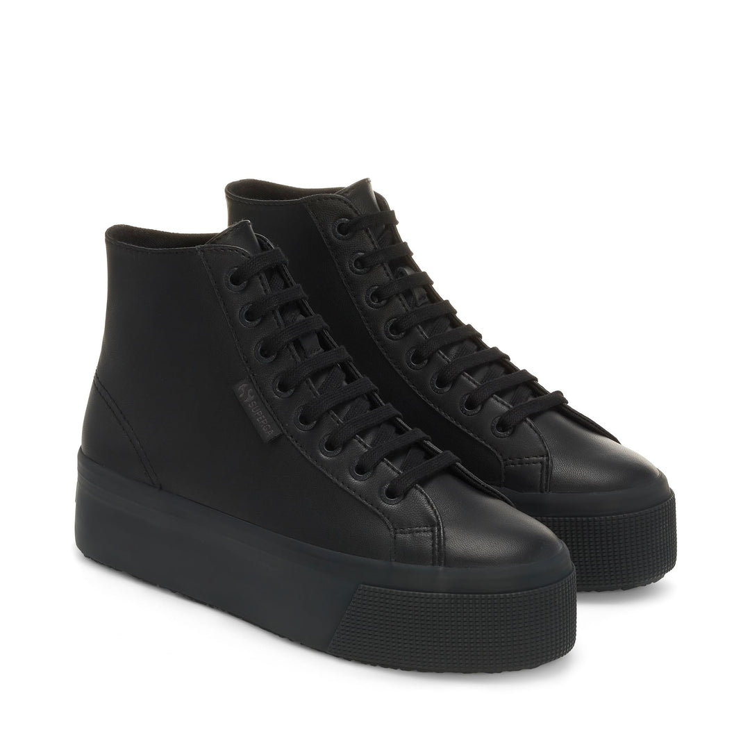 Woman's Platform Black Sneakers with Nappa Leather Upper main