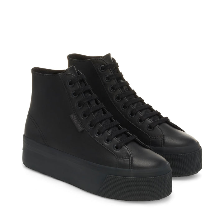 Woman's Platform Black Sneakers with Nappa Leather Upper 2