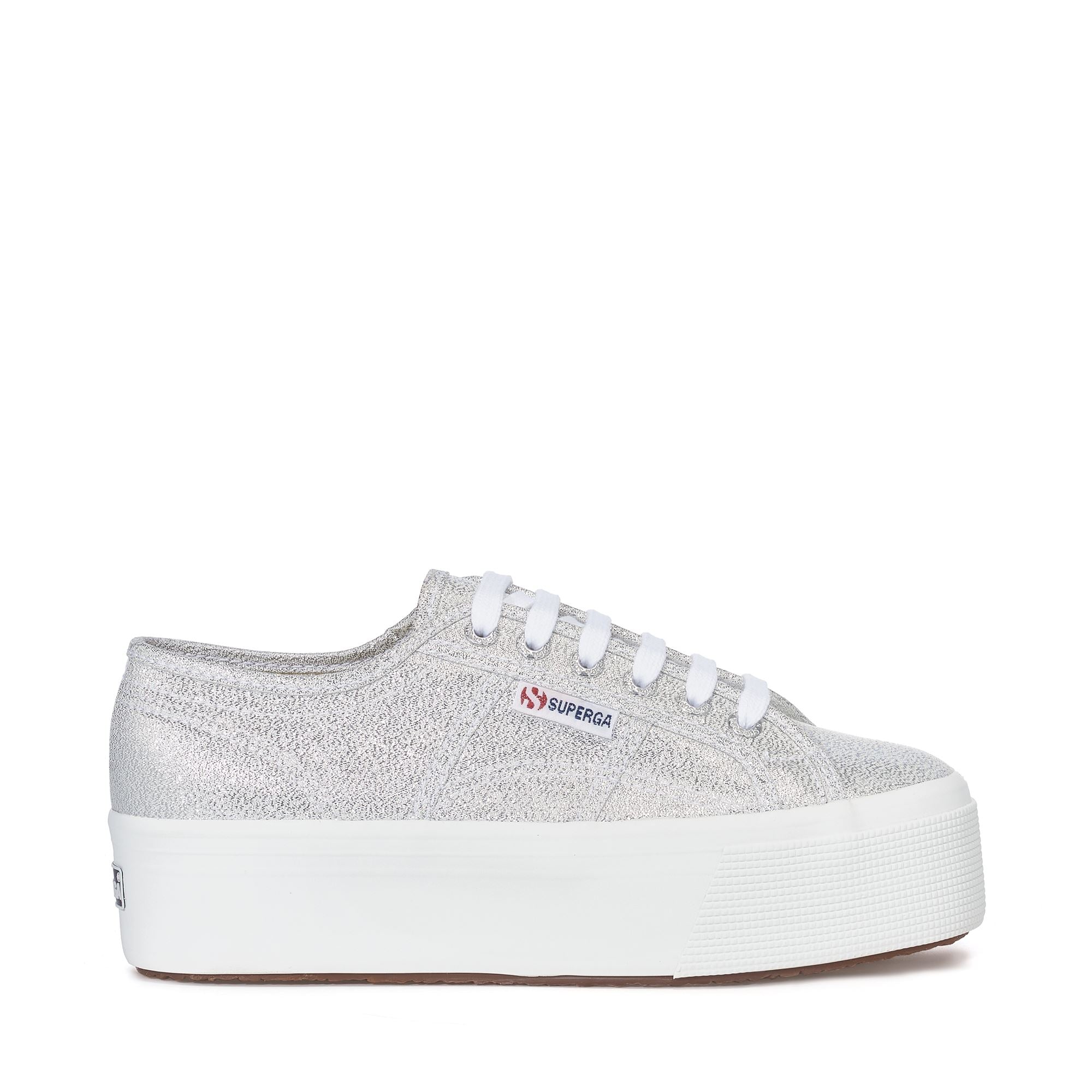 Woman's Platform Grey Sneakers with Lamé Upper | Superga
