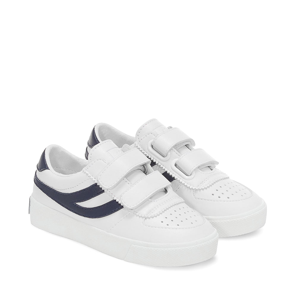 Sneakers Kid unisex 2846 KIDS SEATTLE STRAPS VEGAN MATERIAL Low Cut WHITE-BLUE GREY DK Dressed Front (jpg Rgb)	