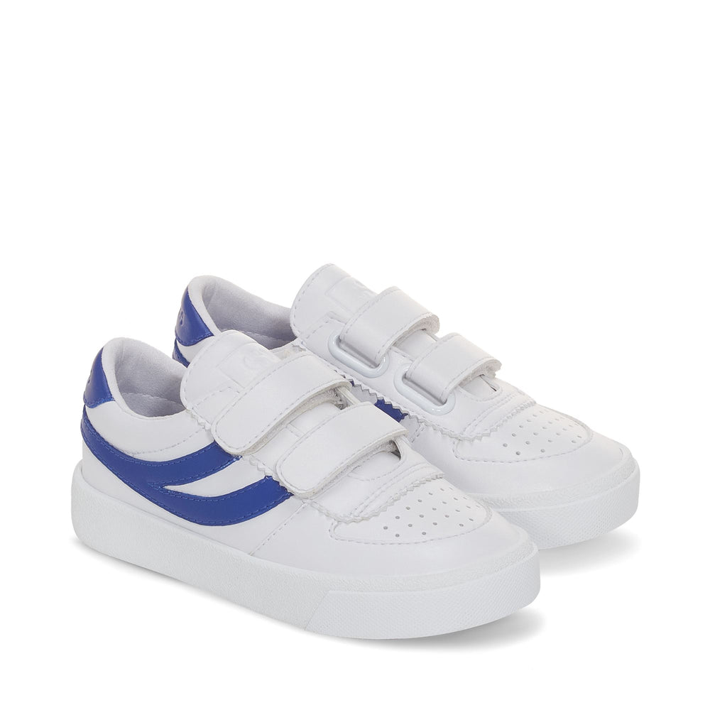 Sneakers Kid unisex 2846 KIDS SEATTLE STRAPS VEGAN MATERIAL Low Cut WHITE-BLUE ROYAL Dressed Front (jpg Rgb)	
