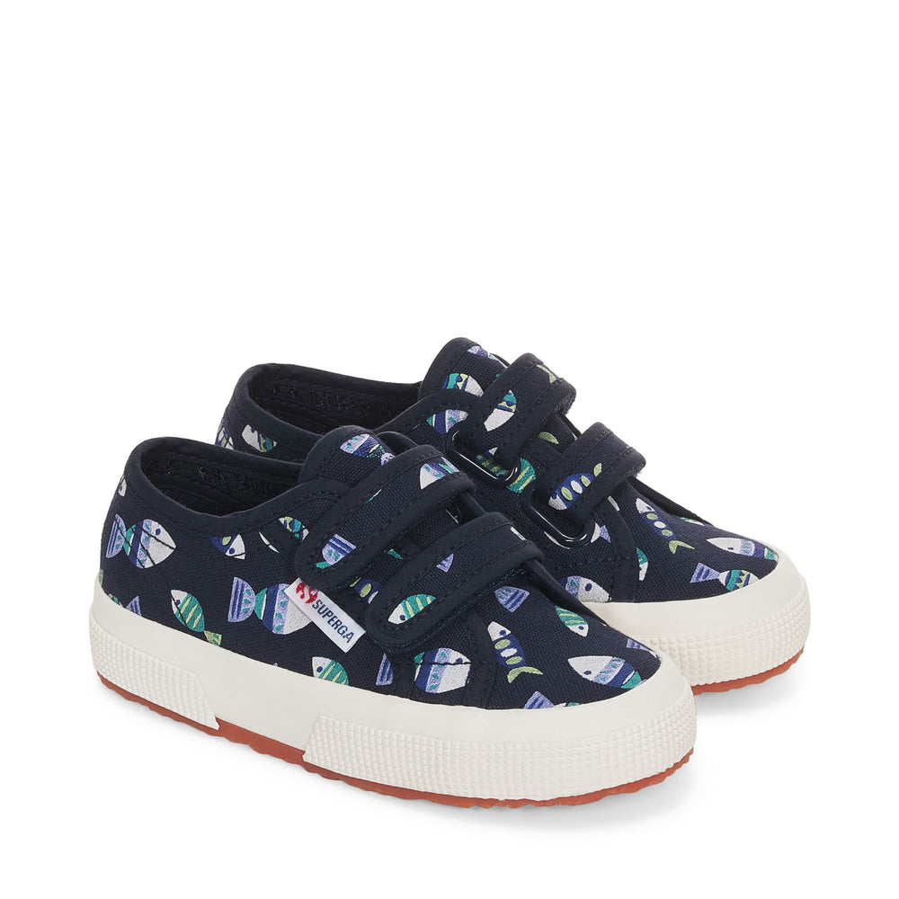 Le Superga Boy 2750 KIDS STRAPS CANDY FISH Low Cut BLUE NAVY CANDY FISH Dressed Front (jpg Rgb)	