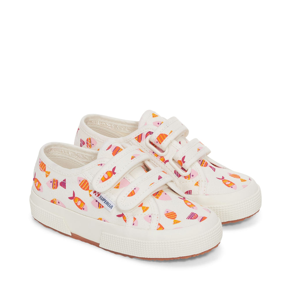 Le Superga Boy 2750 KIDS STRAPS CANDY FISH Low Cut WHITE AVORIO CANDY FISH Dressed Front (jpg Rgb)	