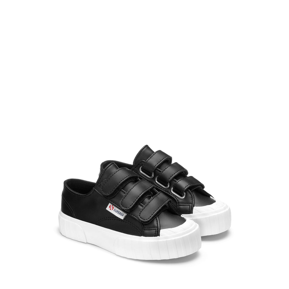 Sneakers Kid unisex 2630 KIDS STRIPE STRAPS SYNTHETIC MATERIAL Low Cut BLACK Dressed Front (jpg Rgb)	