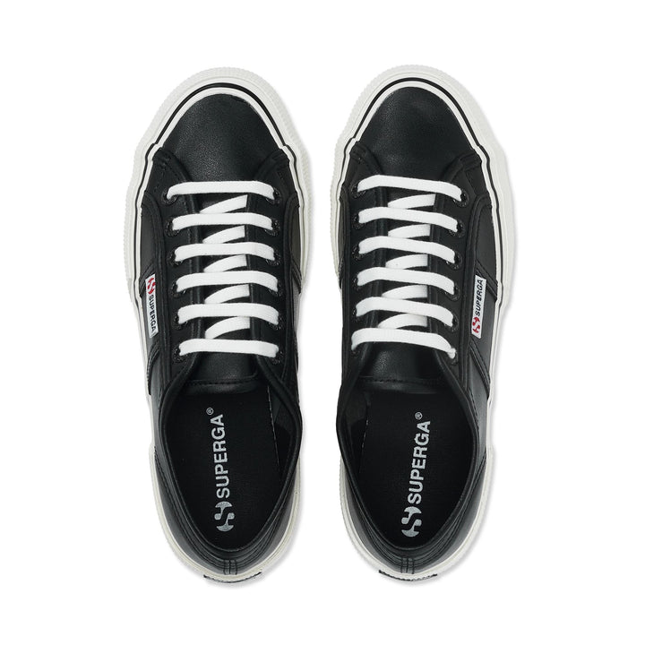 Le Superga Unisex 2490 VEGAN MATERIAL Sneaker BLACK-WHITE AVORIO Dressed Back (jpg Rgb)		