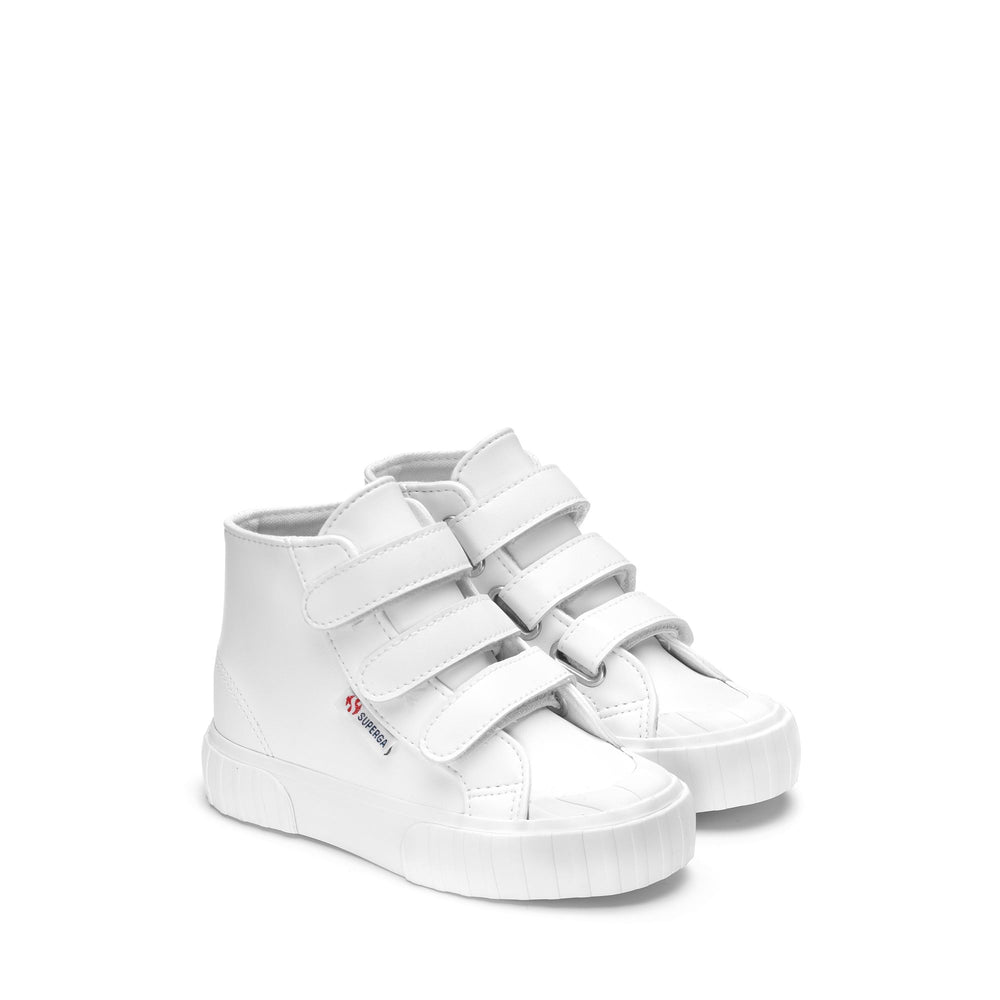 Sneakers Kid unisex 2696 KIDS STRIPE STRAPS SYNTHETIC MATERIAL Mid Cut WHITE Dressed Front (jpg Rgb)	
