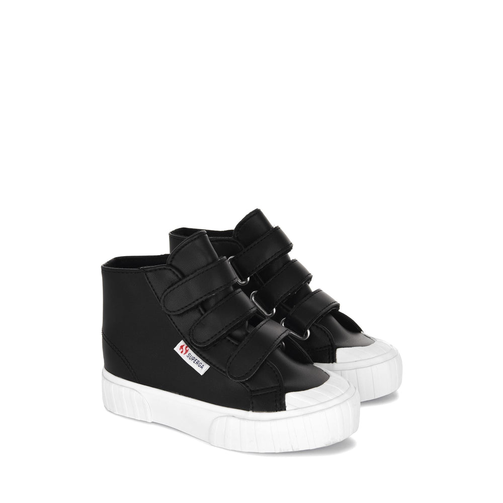 Sneakers Kid unisex 2696 KIDS STRIPE STRAPS SYNTHETIC MATERIAL Mid Cut BLACK Dressed Front (jpg Rgb)	