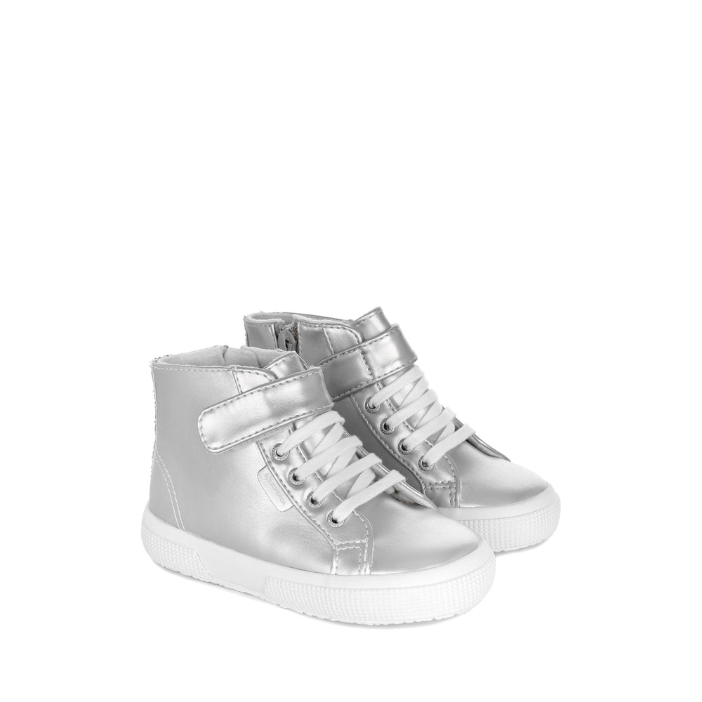 Le Superga Girl 2674 KIDS SYNTHETIC MATERIAL Mid Cut GREY SILVER Dressed Front (jpg Rgb)	