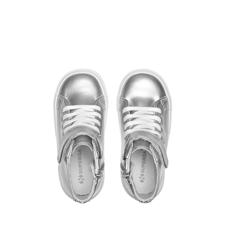 Le Superga Girl 2674 KIDS SYNTHETIC MATERIAL Mid Cut GREY SILVER Dressed Back (jpg Rgb)		