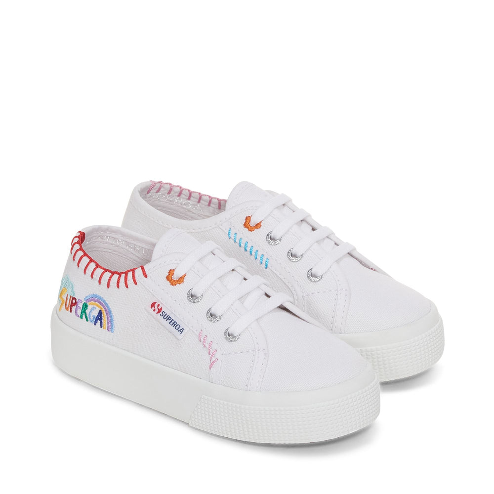 Lady Shoes Girl 2730 KIDS FUNNY LOGO Wedge WHITE-MULTICOLOR VARIABLE CLEAR Dressed Front (jpg Rgb)	