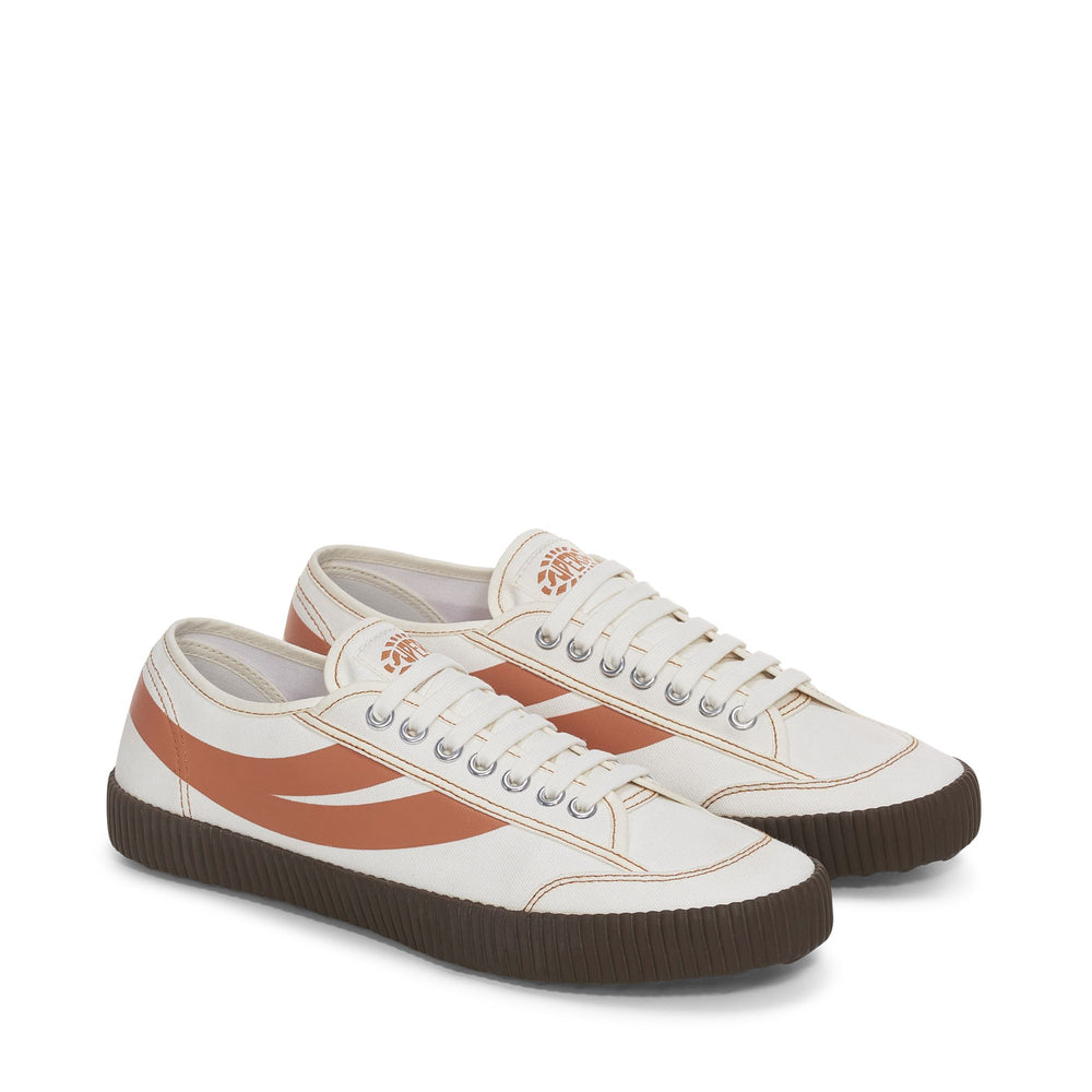 Le Superga Unisex 2619 ST 1 Low Cut WHITE AVORIO-BROWN LEATHER Dressed Front (jpg Rgb)	