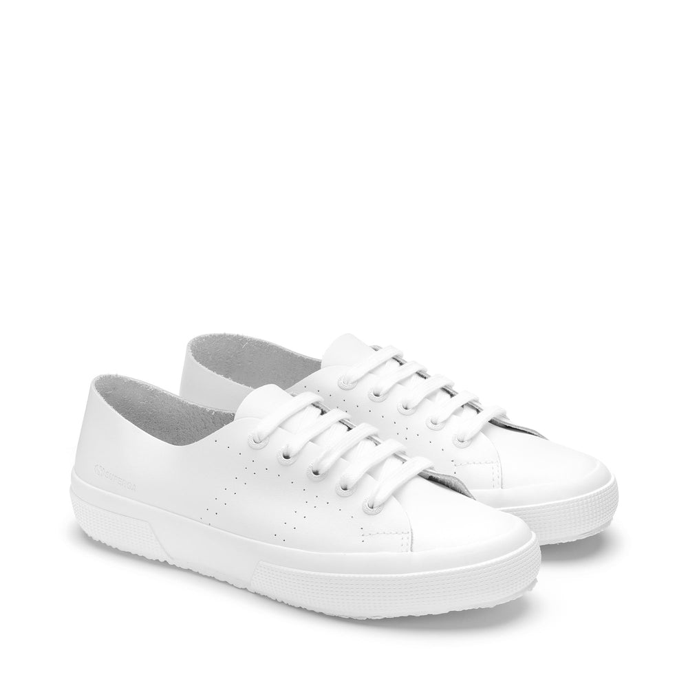 Le Superga Unisex 2750 MORPHING MULE LEATHER Low Cut TOTAL WHITE Dressed Front (jpg Rgb)	