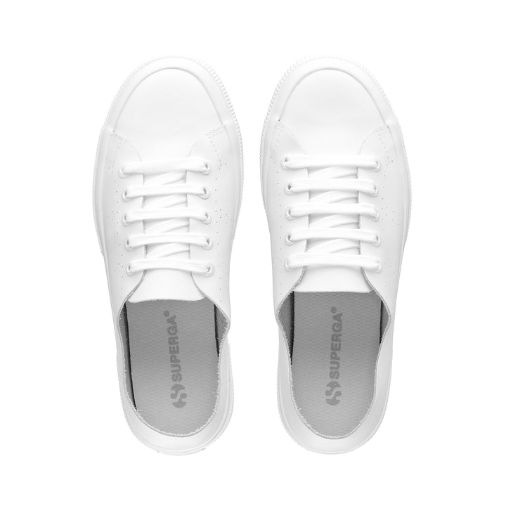 Le Superga Unisex 2750 MORPHING MULE LEATHER Low Cut TOTAL WHITE Dressed Back (jpg Rgb)		