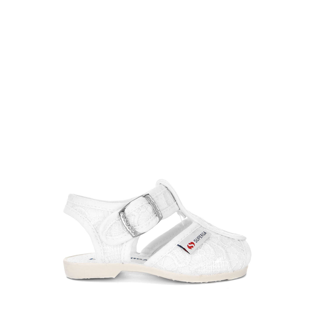 Girl's White Sandals with Macramé Lace Upper 01