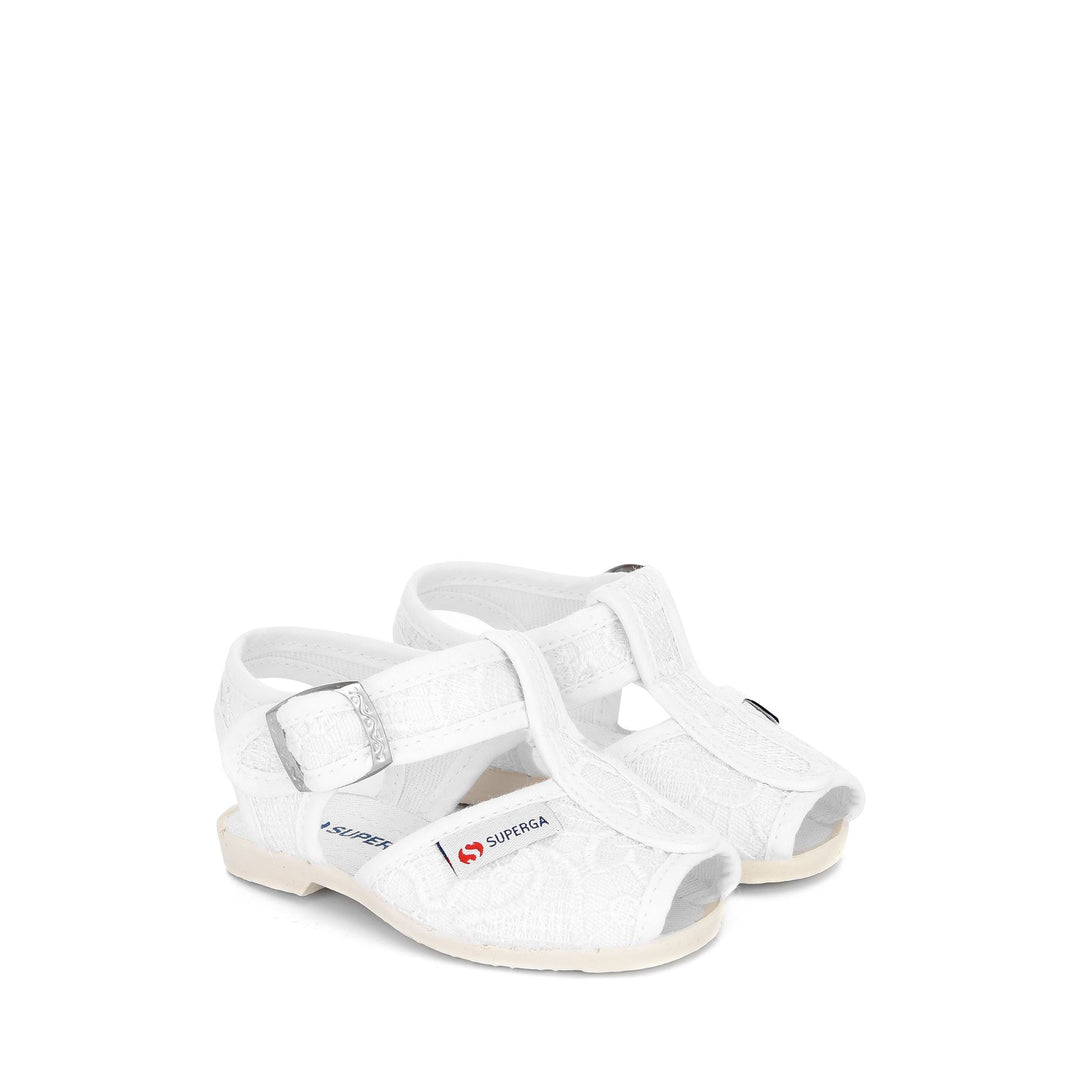 Sandali bianchi da bambina con tomaia in pizzo macramè main