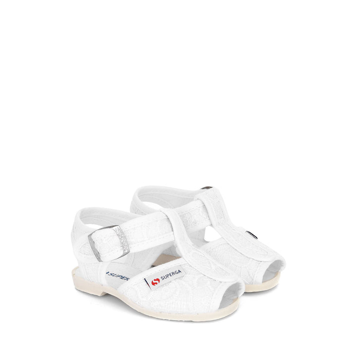 Sandali bianchi da bambina con tomaia in pizzo macramè 2