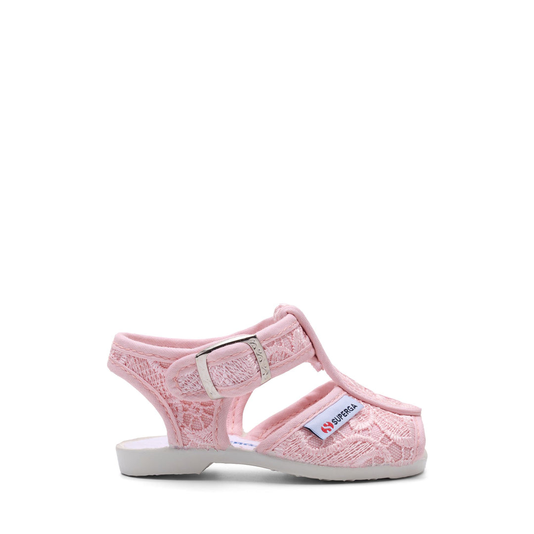 Girl's Pink Sandals with Macramé Lace Upper 01